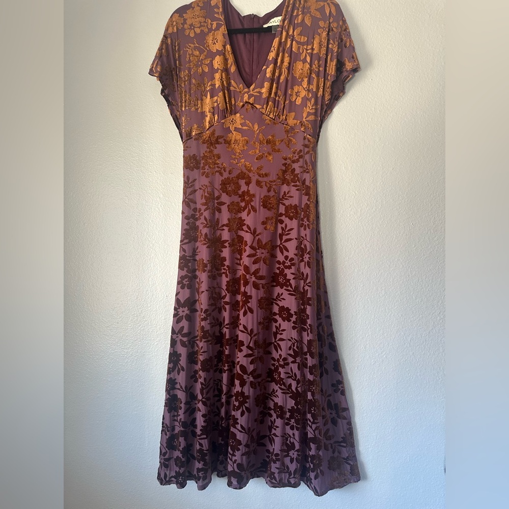 Taylor Purple and Brown Floral Maxi Dress